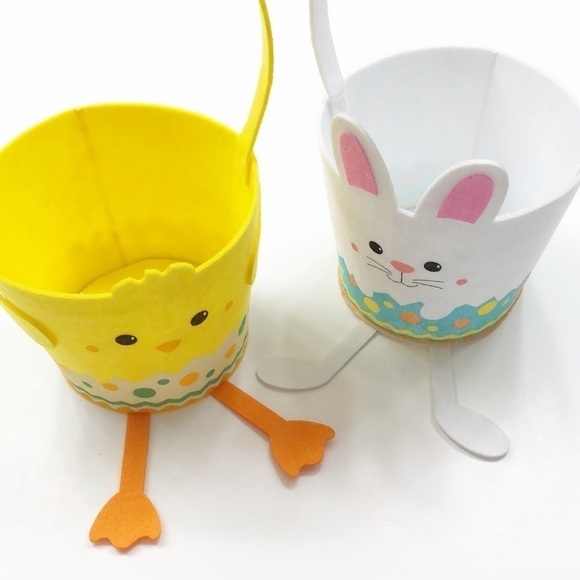 Chick & bunny print felt Easter Baskets boy & girl - set of 2 - Picture 2 of 5